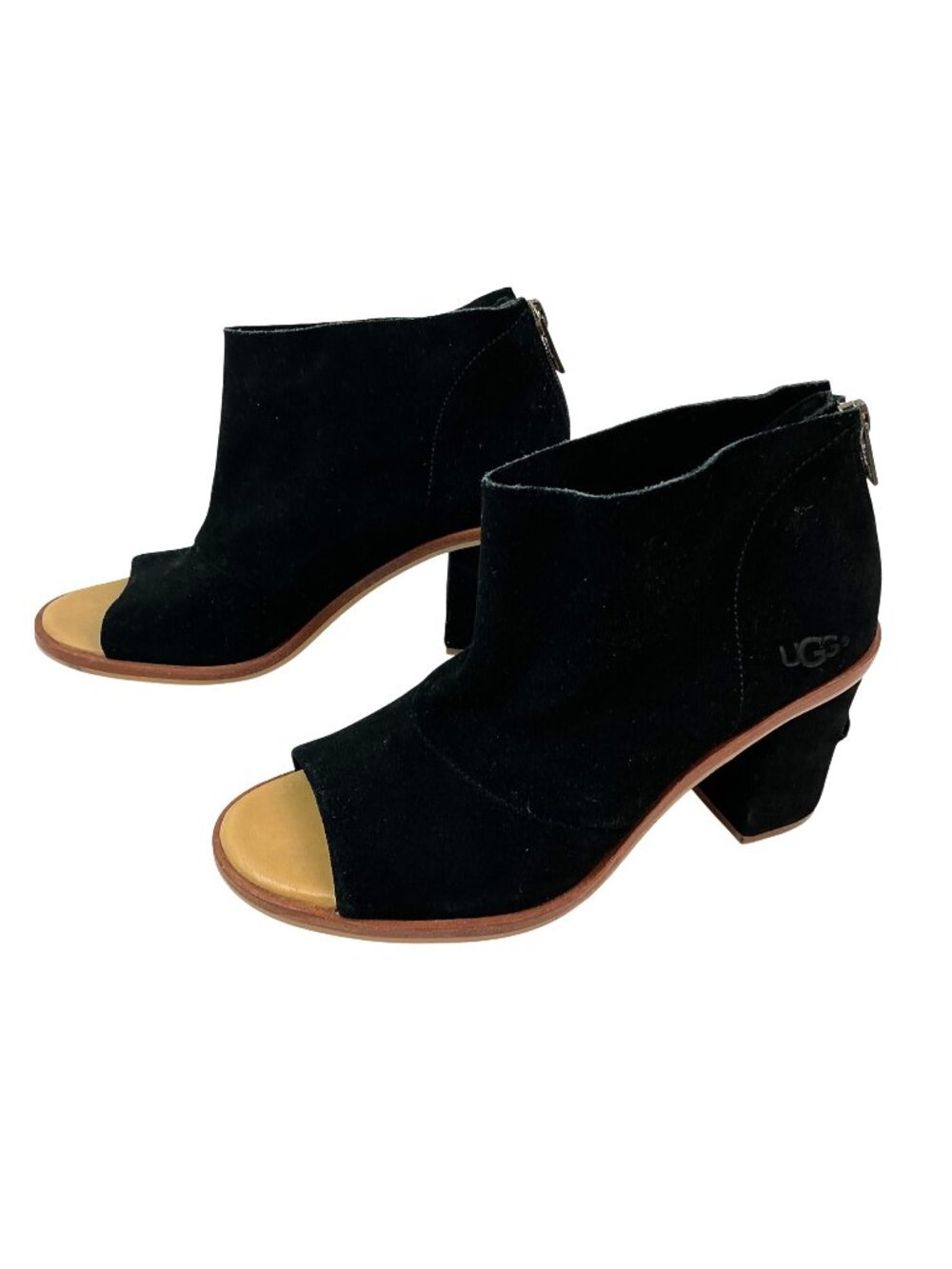 UGG Ginger Open-Toe Ginger Block Heel Ankle Boots Womens 7 Black